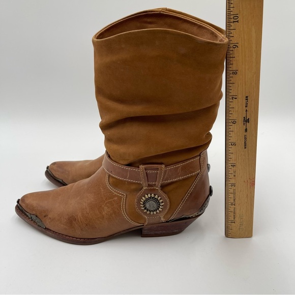 Circle S “Triger” Leather Boots Women’s Sz 7 Vintage Brown Slouchy Western - Picture 13 of 16